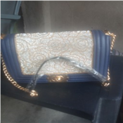 Blue mixed leather hand bag