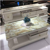 MODERN TOP GLASS CENTER TABLE MILK COLOUR