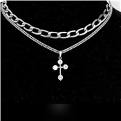 Cuban Link Chain With Cross Pendant Silver