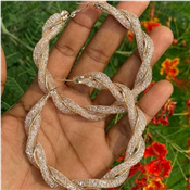 Cuban Link Hoop Tacha Round Gold Earrings. 