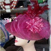 Ladies Red Straw, Flower And Hair Band Fascinator