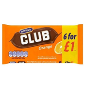 132G MCVITIE'S CLUB ORANGE CRUNCHY BISCUIT 6BARS