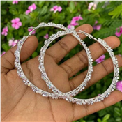 Cuban Link Hoop Tacha Round Sliver Earrings. 