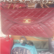 red leather hand bag