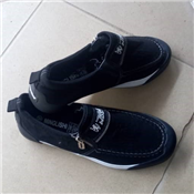 MEN'S BLACK SWEDE SHOE WITH WHITE SOLE